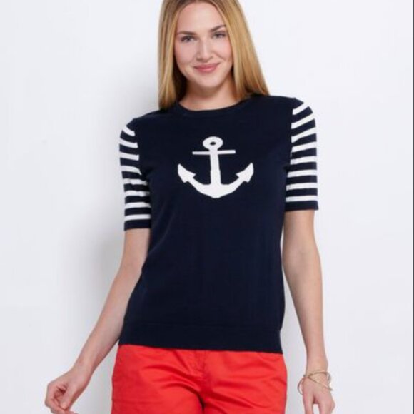 Vineyard Vines Short Sleeve Anchor Stripe Crewneck Sweater 100% Cotton - Picture 1 of 7